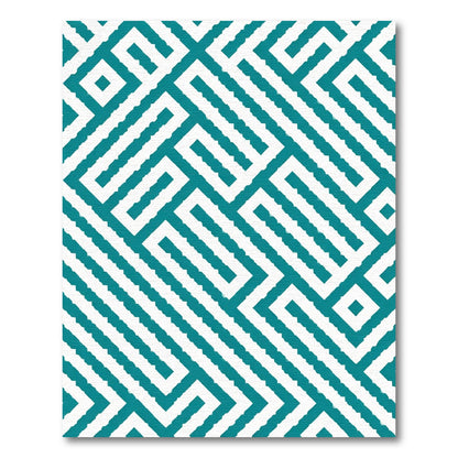 Teal White Geometric Maze Rug