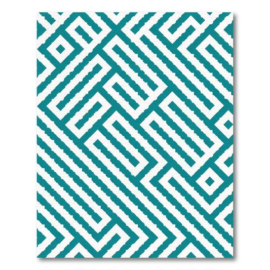 Teal White Geometric Maze Rug