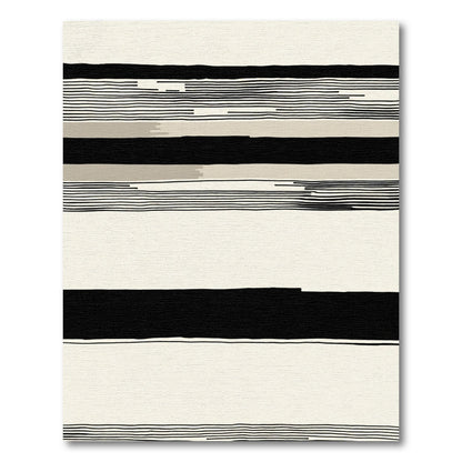 Modern Black Cream Striped Abstract Rug