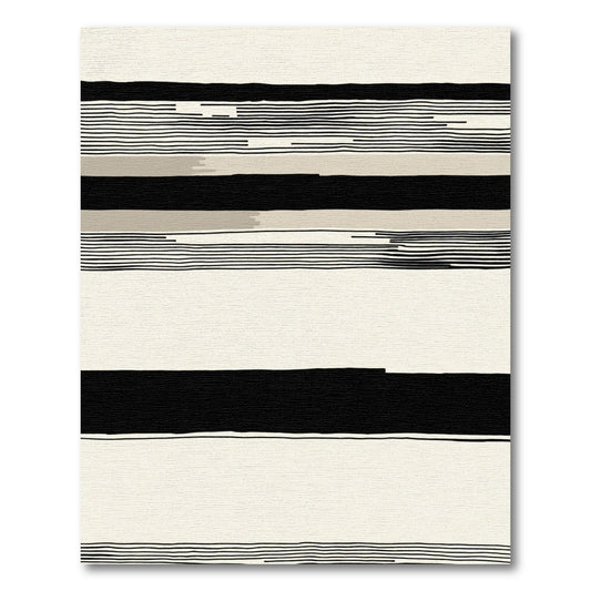 Modern Black Cream Striped Abstract Rug