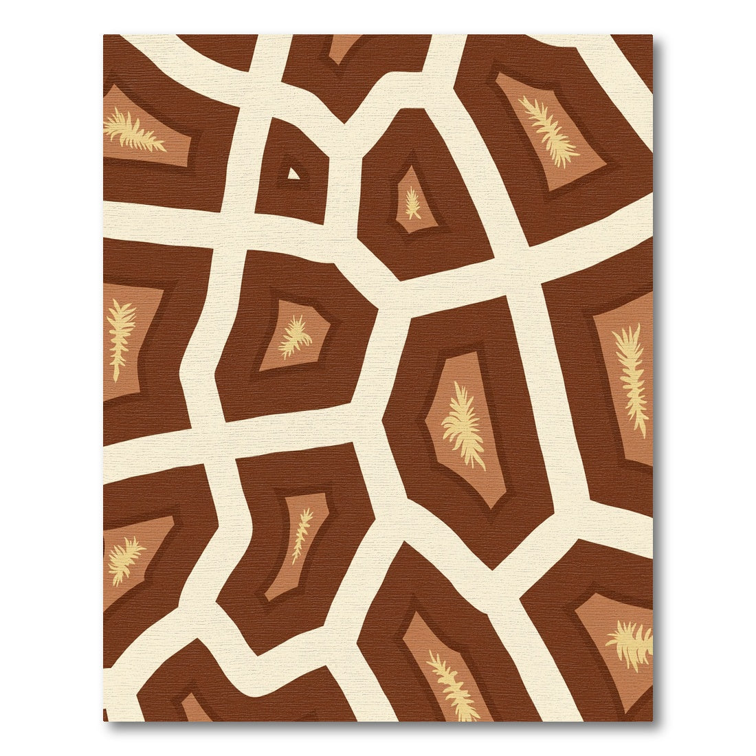 Brown and Cream Abstract Leafy Geo Rug