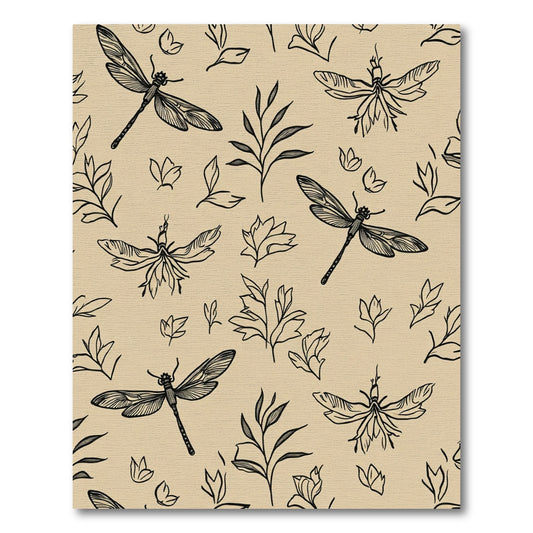 Chic Black Dragonfly Botanical Outline Rug