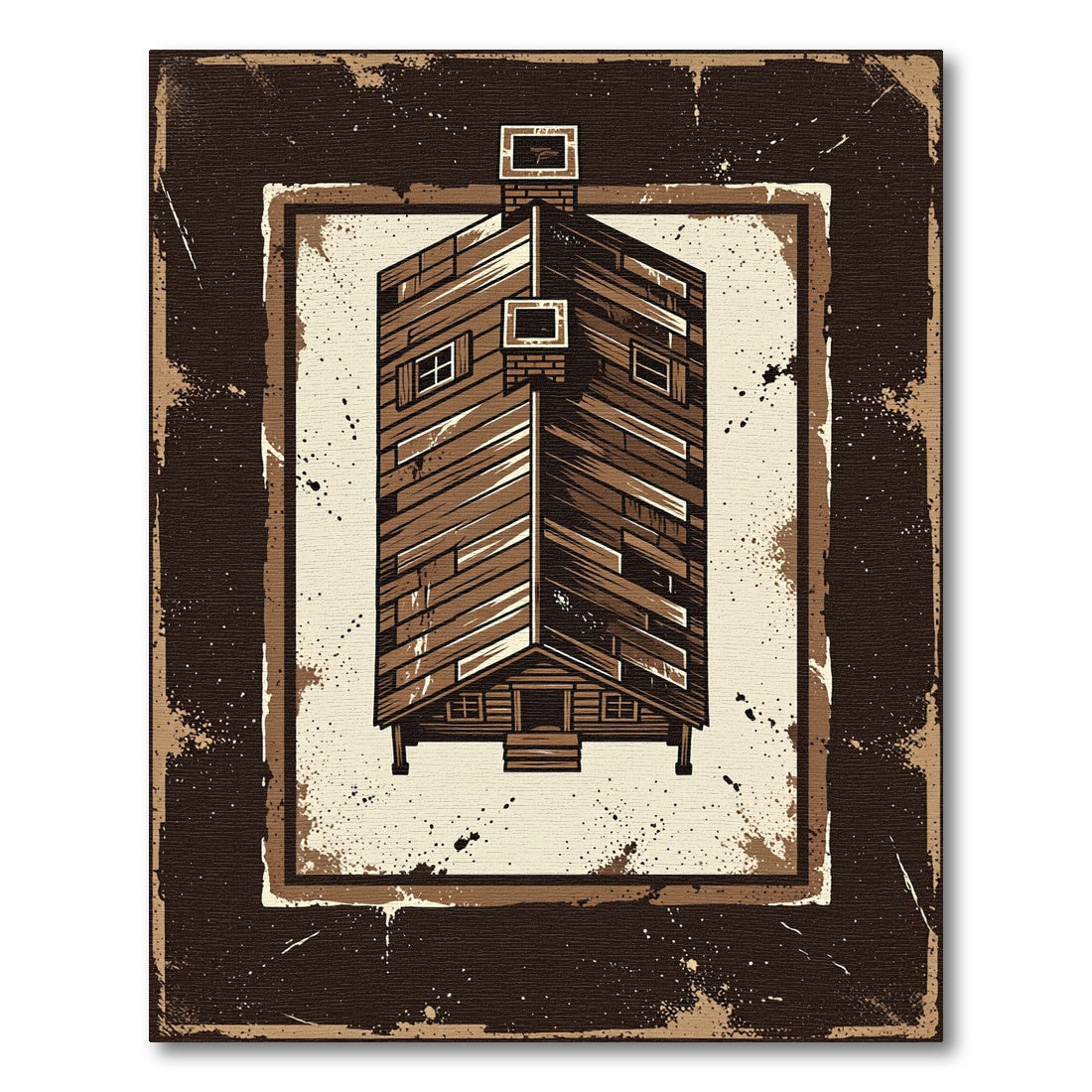Rustic Wooden Cabin Textured Border Rug