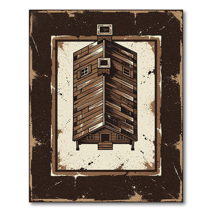 Rustic Wooden Cabin Textured Border Rug