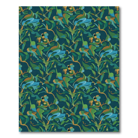 Deep Teal Tropical Foliage Medley Rug