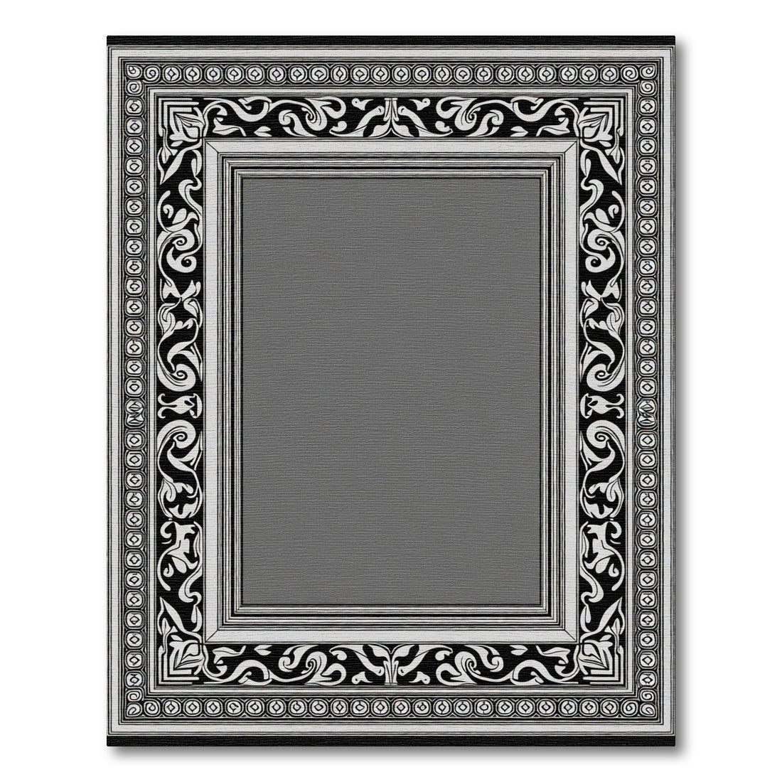 Monochrome Ornate Swirl Frame Rug