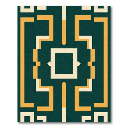 Emerald Yellow Abstract Geometric Squares Rug