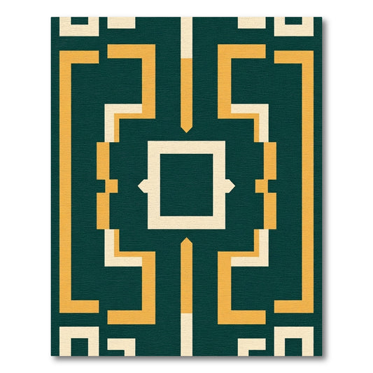 Emerald Yellow Abstract Geometric Squares Rug