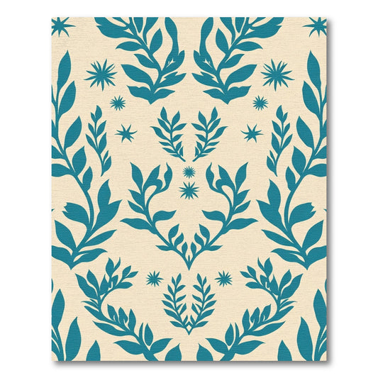 Teal Botanical Symmetry Arrangement Rug