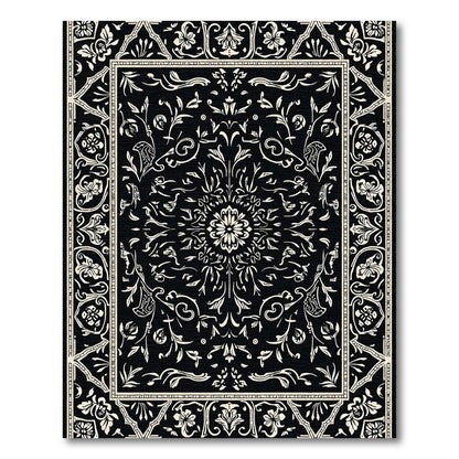 Black Floral Medallion Ornamental Rug