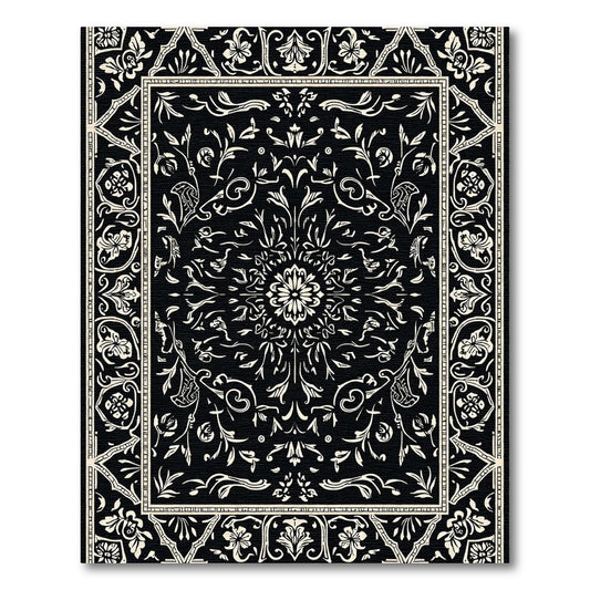Black Floral Medallion Ornamental Rug