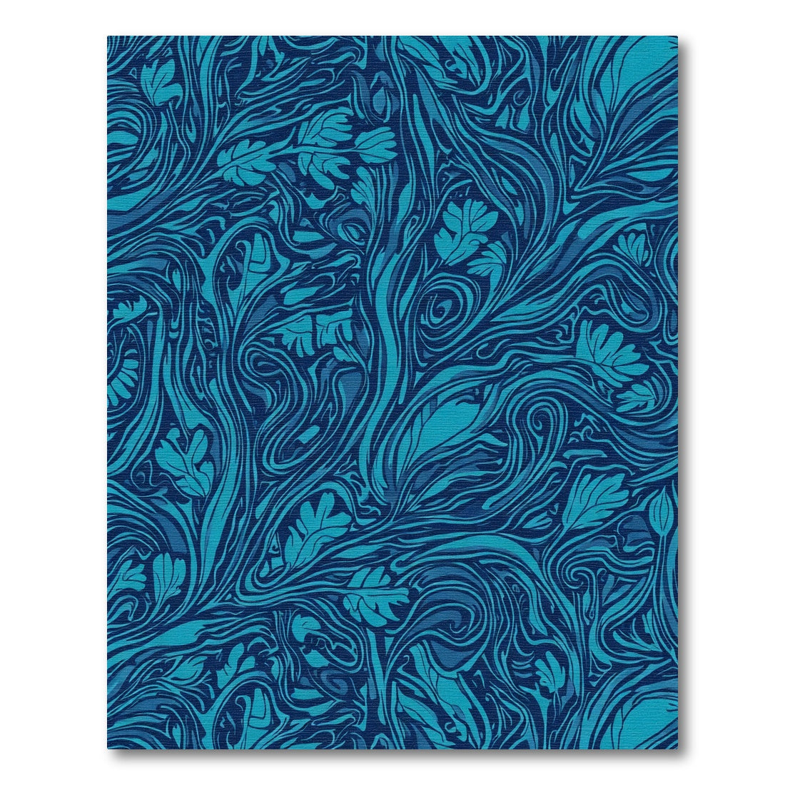 Deep Blue Ocean Swirl Floral Rug