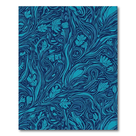 Deep Blue Ocean Swirl Floral Rug