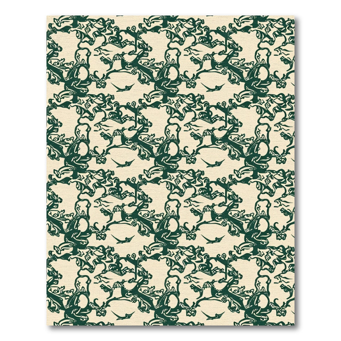 Dark Green Scrollwork Floral Repeating Rug