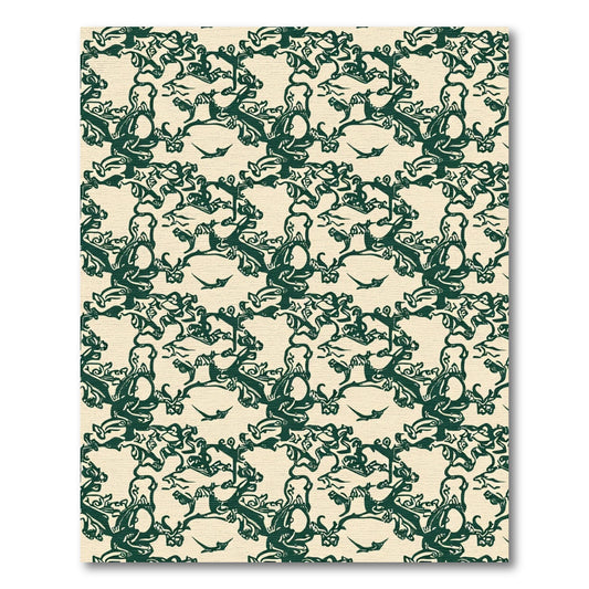 Dark Green Scrollwork Floral Repeating Rug