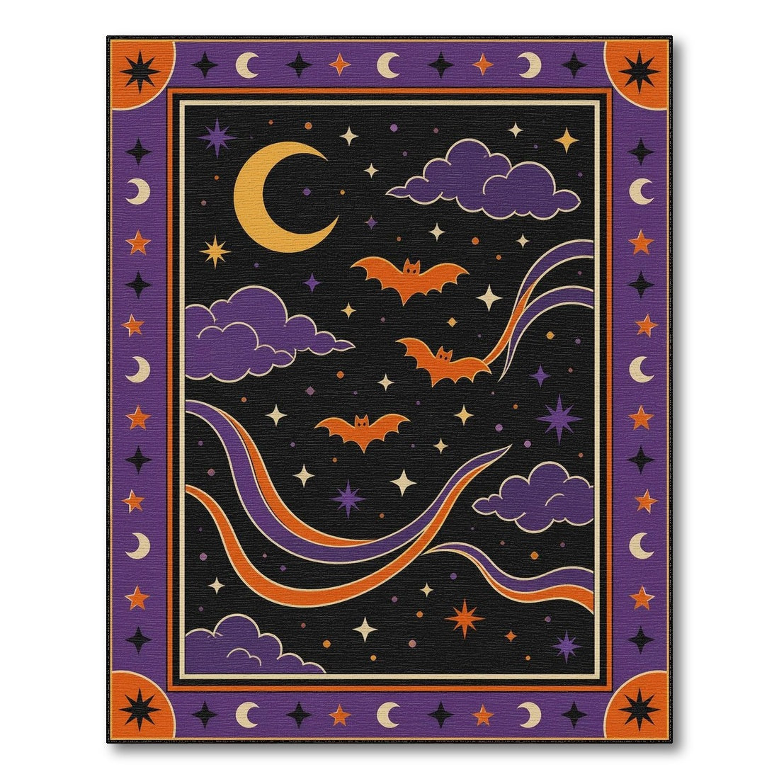 Purple Bats Crescent Moon Kids Area Rug