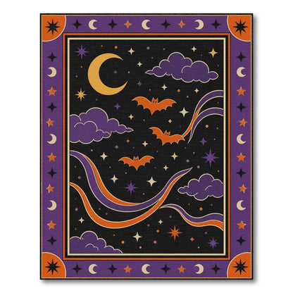 Purple Bats Crescent Moon Kids Area Rug