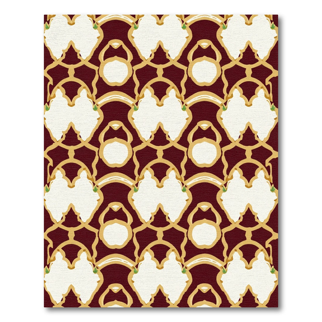 Burgundy gold intricate quatrefoil Rug