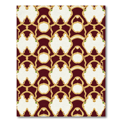 Burgundy gold intricate quatrefoil Rug