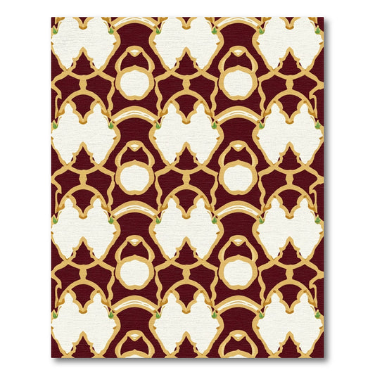 Burgundy gold intricate quatrefoil Rug