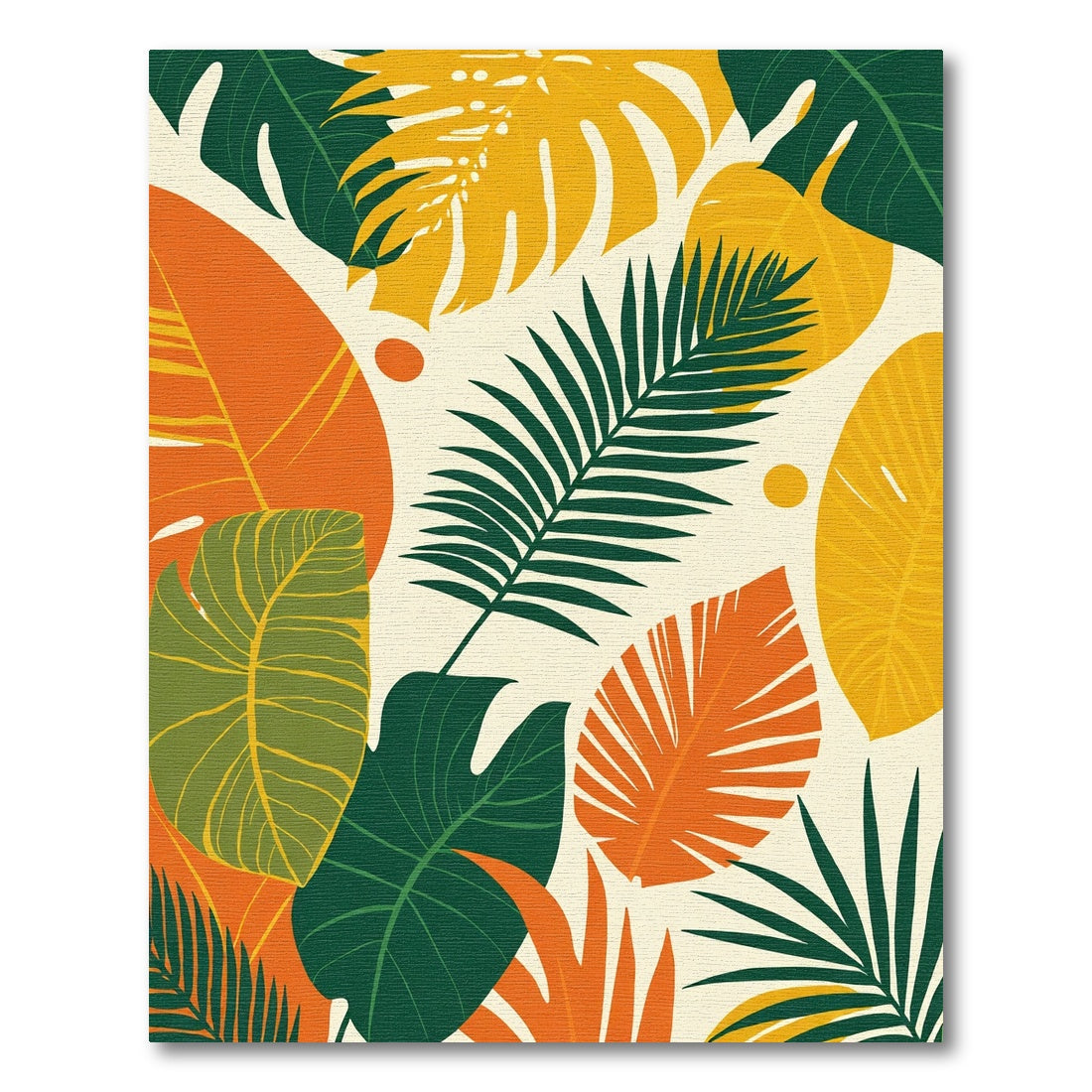 Tropical Leaf Medley Orange Yellow Green Rug