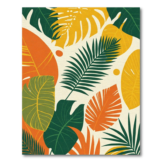 Tropical Leaf Medley Orange Yellow Green Rug