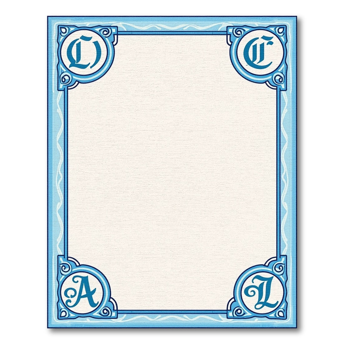 Aqua Monogram Ornamental Border Rug