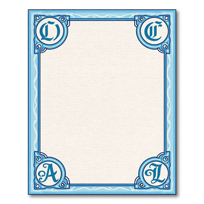 Aqua Monogram Ornamental Border Rug