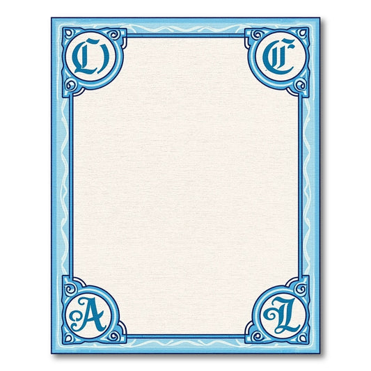 Aqua Monogram Ornamental Border Rug