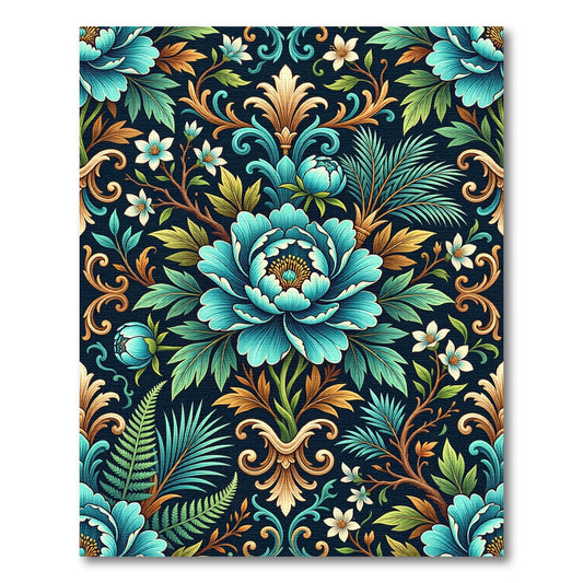 Bold Teal Floral Acanthus Scroll Rug