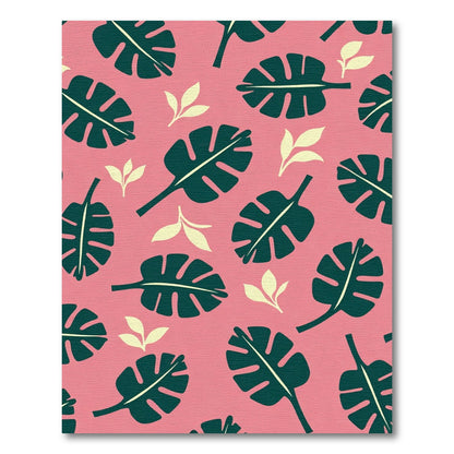 Tropical Pink Green Leaf Scatter Rug