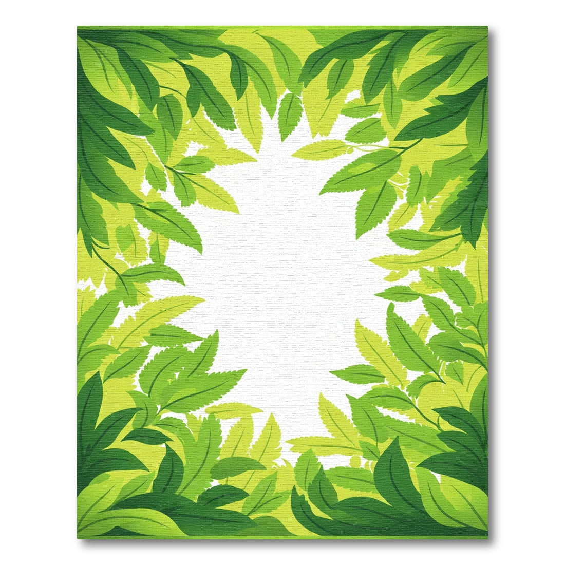 Vibrant Lush Green Leafy Border Rug