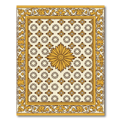 Golden Sunburst Floral Border Rug