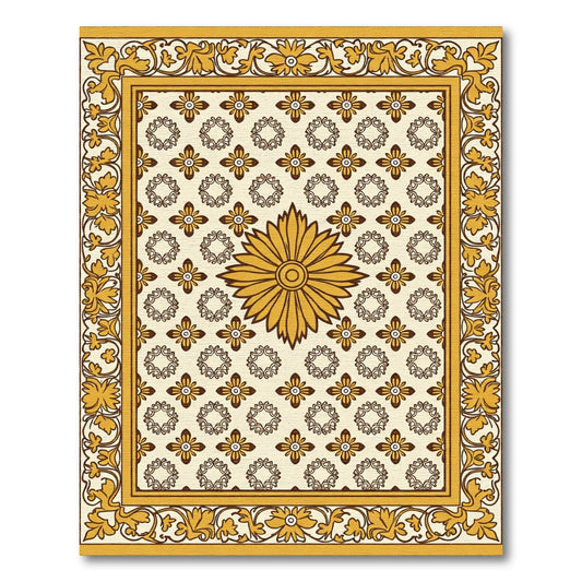 Golden Sunburst Floral Border Rug