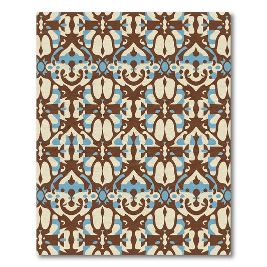 Brown Blue Cream Abstract Symmetry Rug