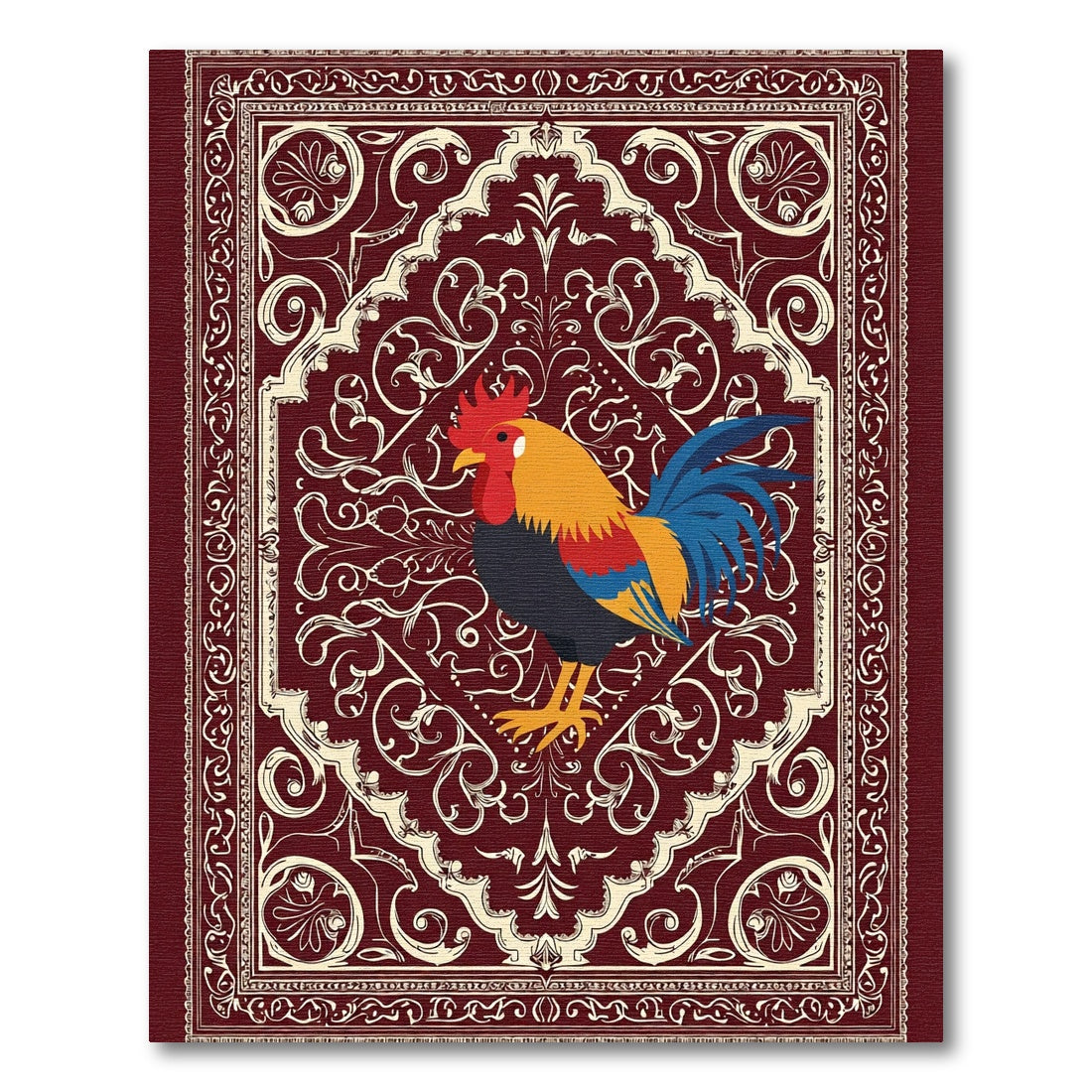 Crimson Rooster Ornate Scrollwork Rug