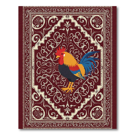 Crimson Rooster Ornate Scrollwork Rug