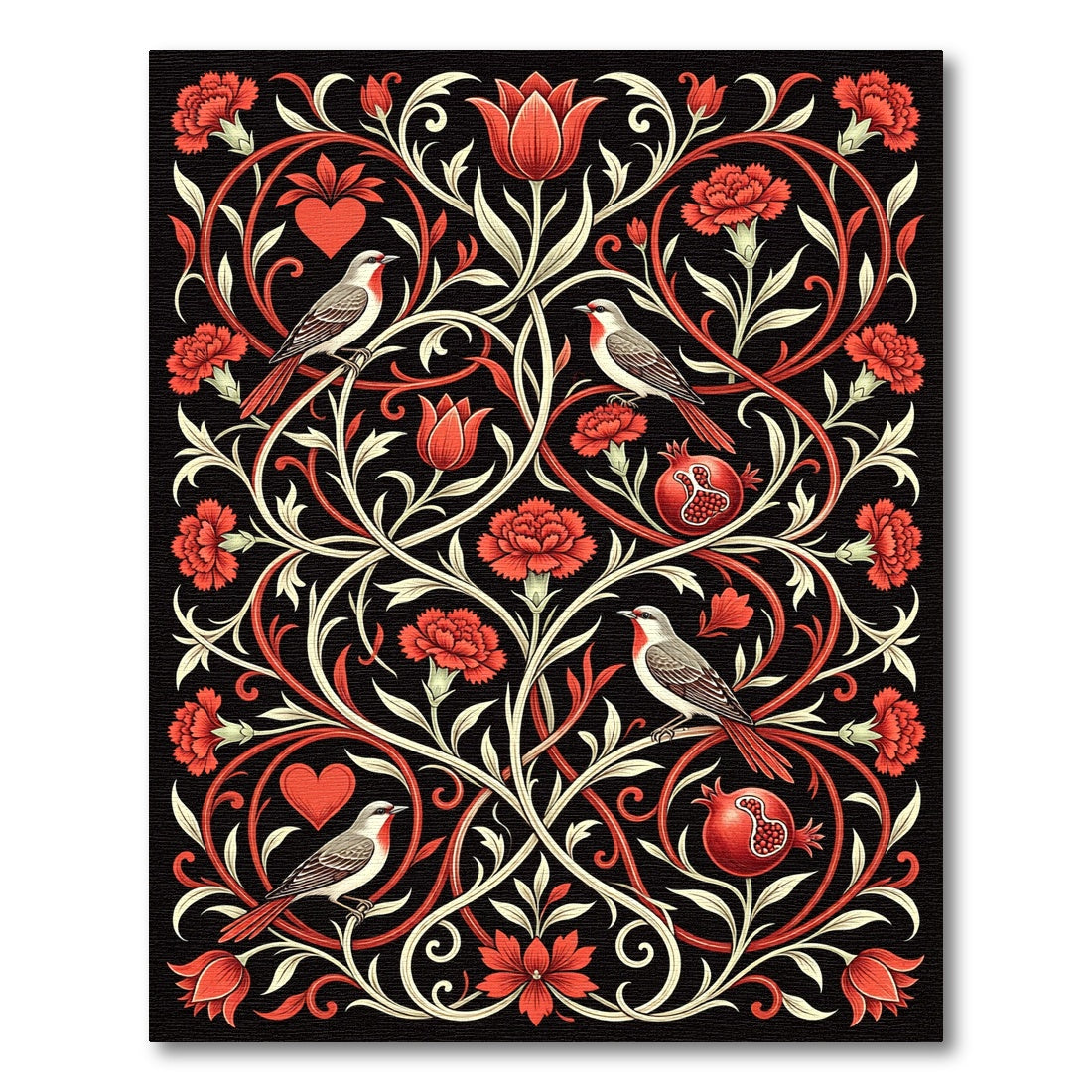 Crimson Birds Pomegranate Floral Garland Rug