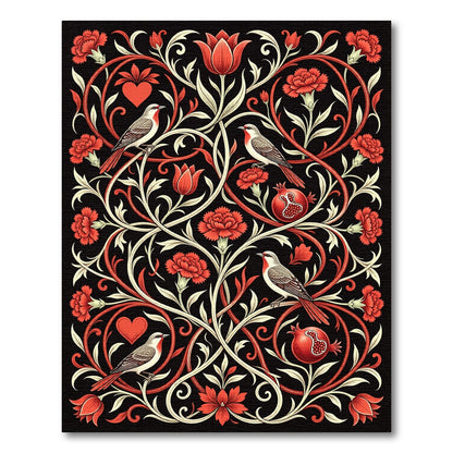 Crimson Birds Pomegranate Floral Garland Rug