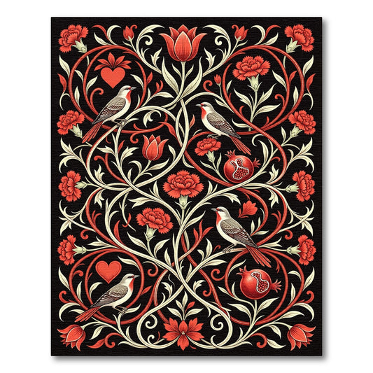 Crimson Birds Pomegranate Floral Garland Rug