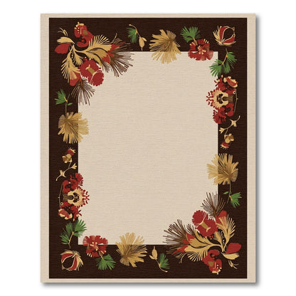 Dark Brown Red Gold Floral Border Rug