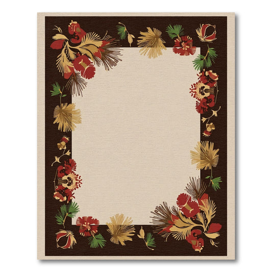 Dark Brown Red Gold Floral Border Rug
