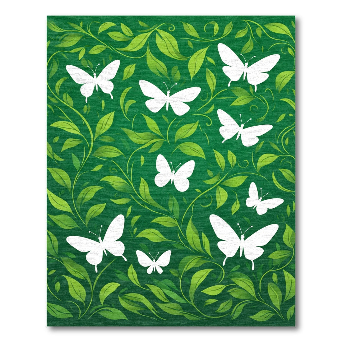 White Butterflies Lush Greenery Swirls Rug