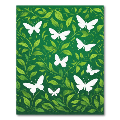 White Butterflies Lush Greenery Swirls Rug