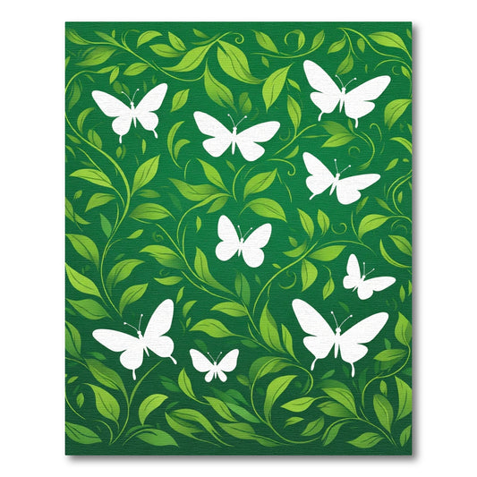 White Butterflies Lush Greenery Swirls Rug