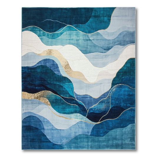 Blue Teal Wave Abstract Area Rug