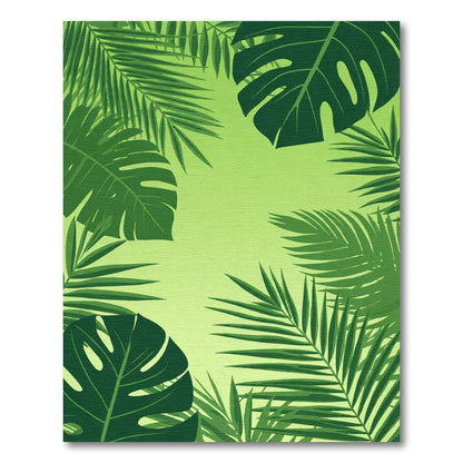 Dark Green Tropical Leaf Arrangement Rug
