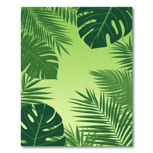 Dark Green Tropical Leaf Arrangement Rug
