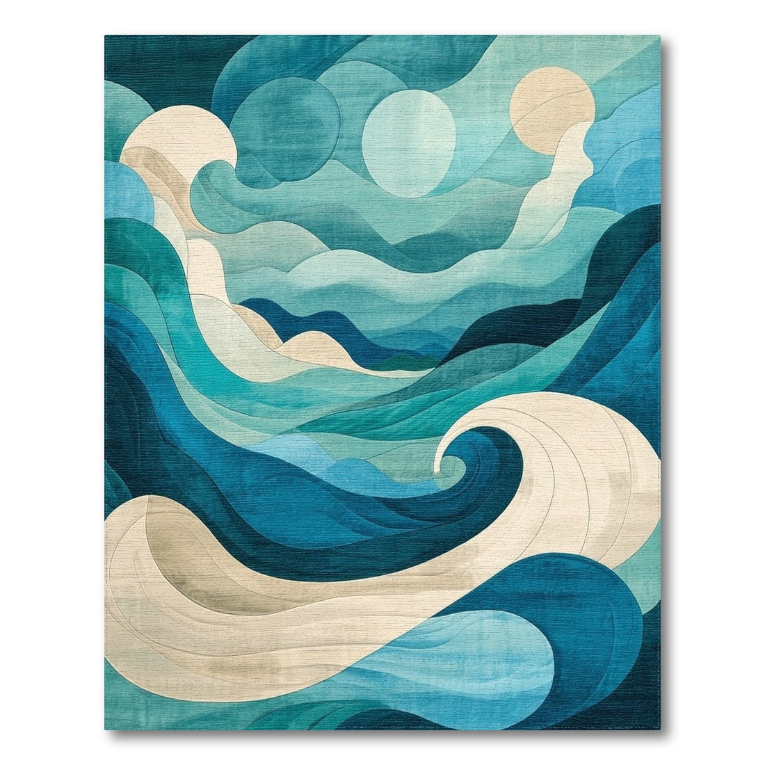 Blue Teal Wave Coastal Blue and Teal Area Rug