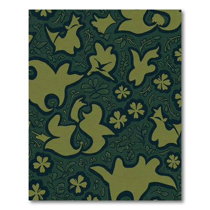 Whimsical Green Bird Floral Garden Rug